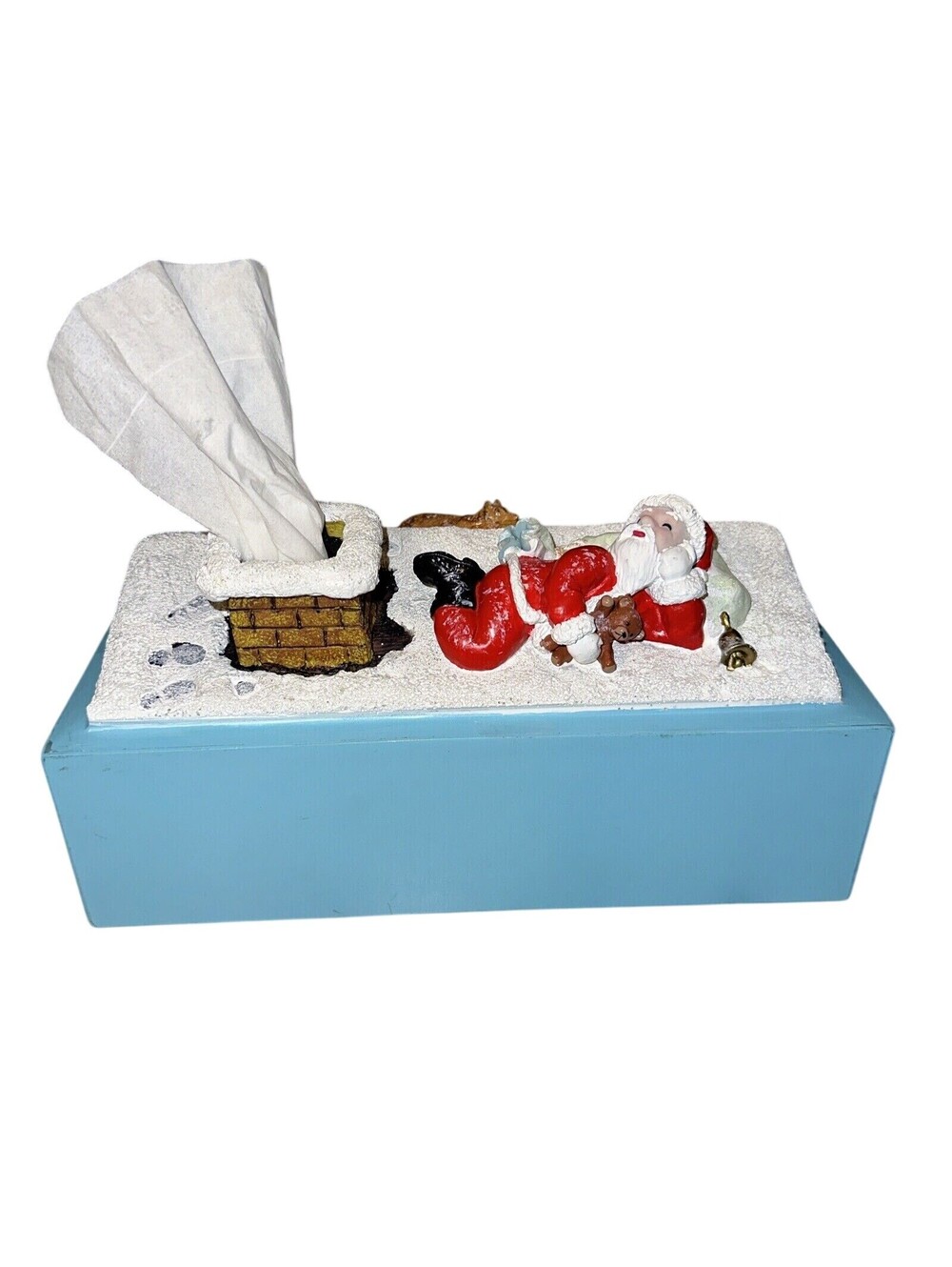 RARE Vntg Santa Tissue Box Cover Christmas Table Decor Bell Bear Figurine JAPAN